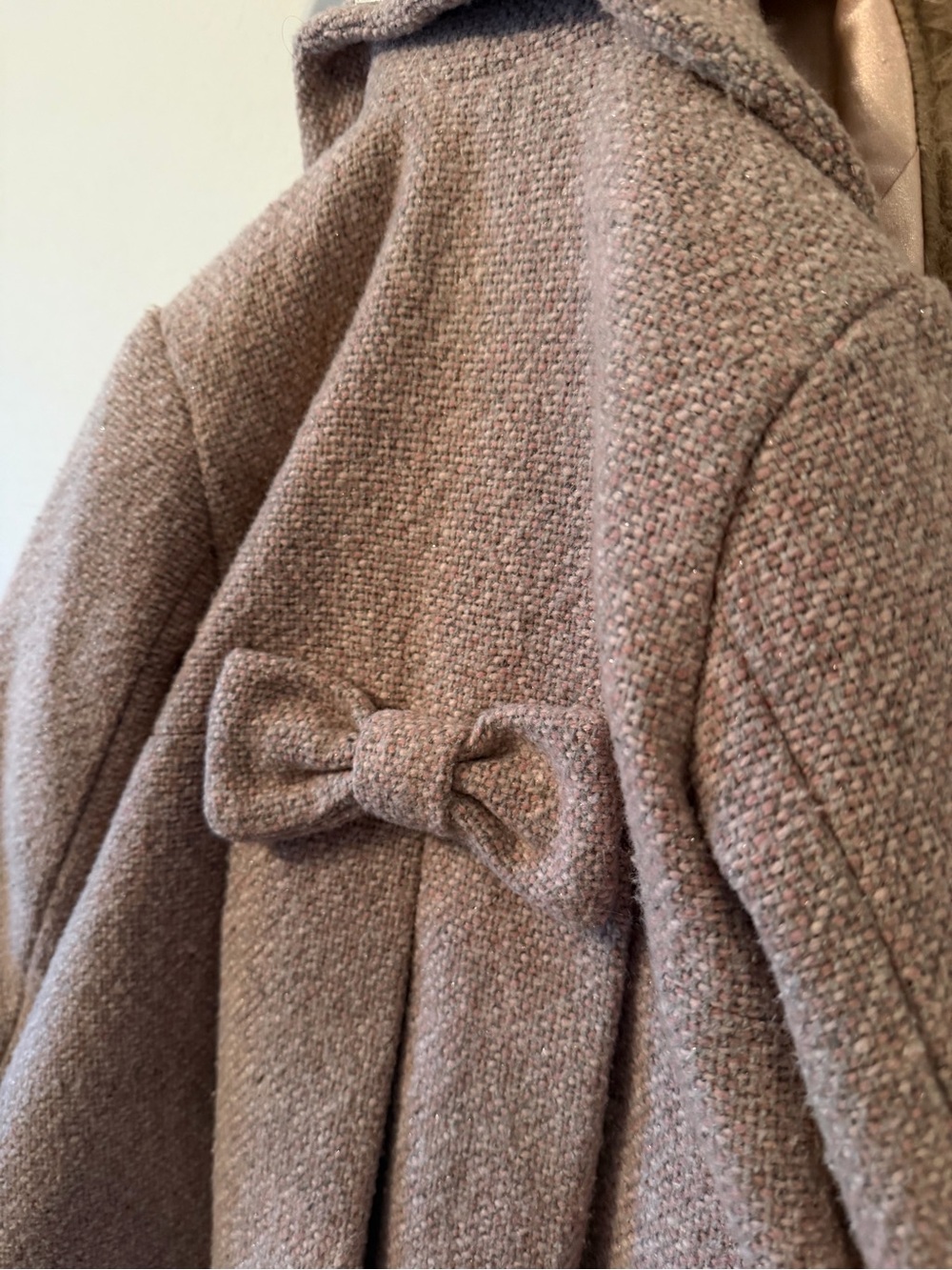 Edgehill Collection Girls Taupe Bow-Back Pea Coat
